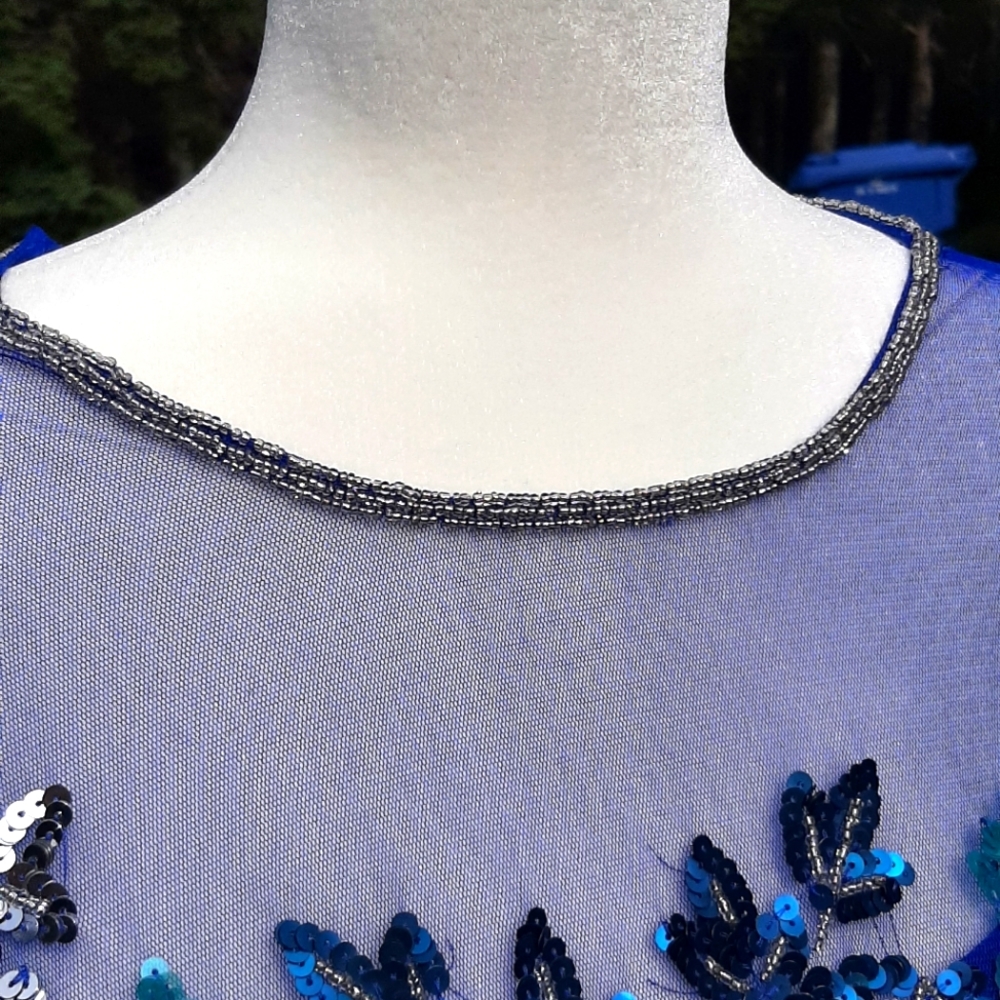 ASOS Blue Embellished Sheer Asymmetrical Dress - Picture 16 of 16